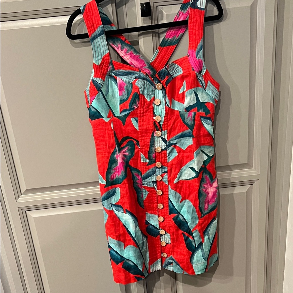 FARM Rio Vibrant Red and Teal Mini Dress